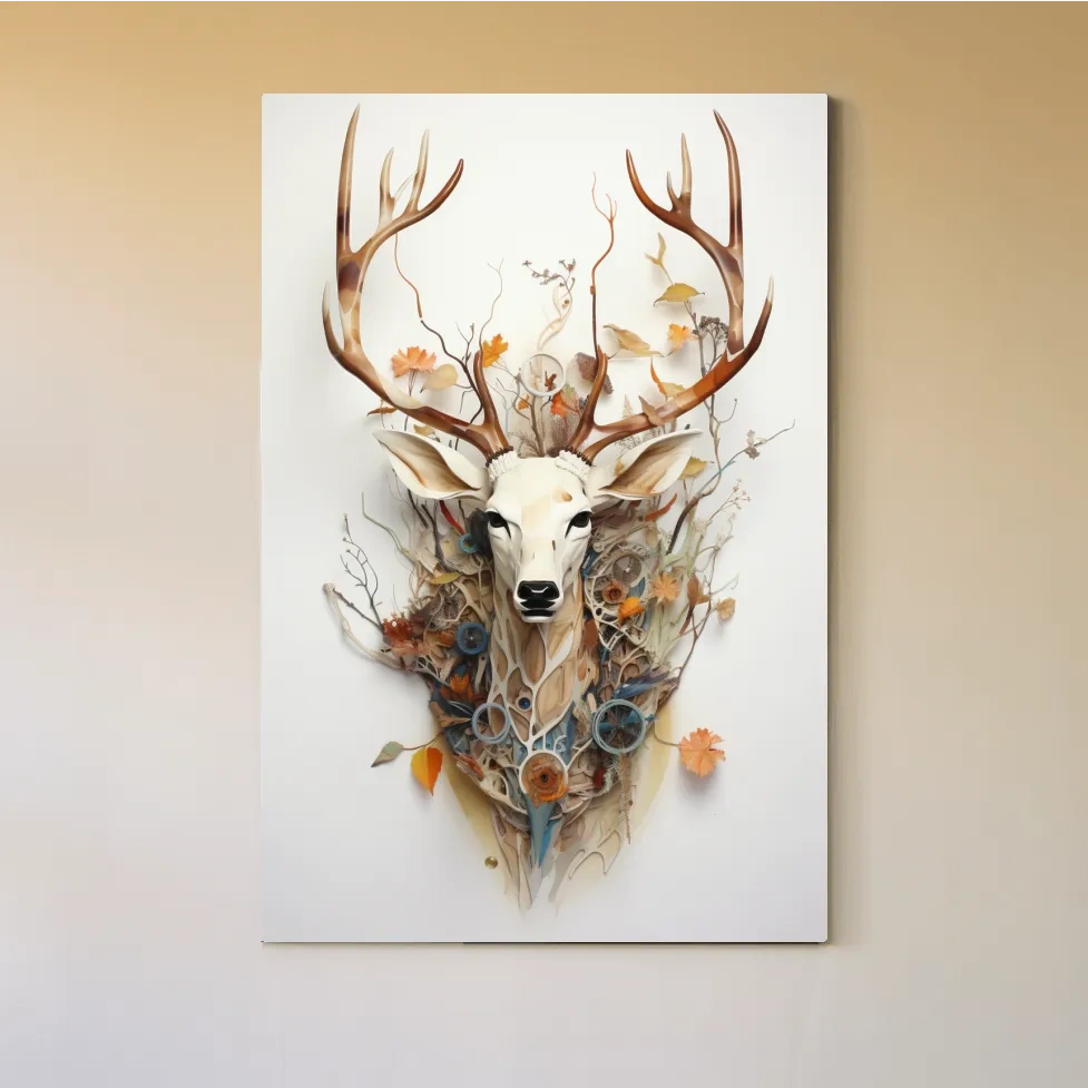 Ornate floral deer head collage style art