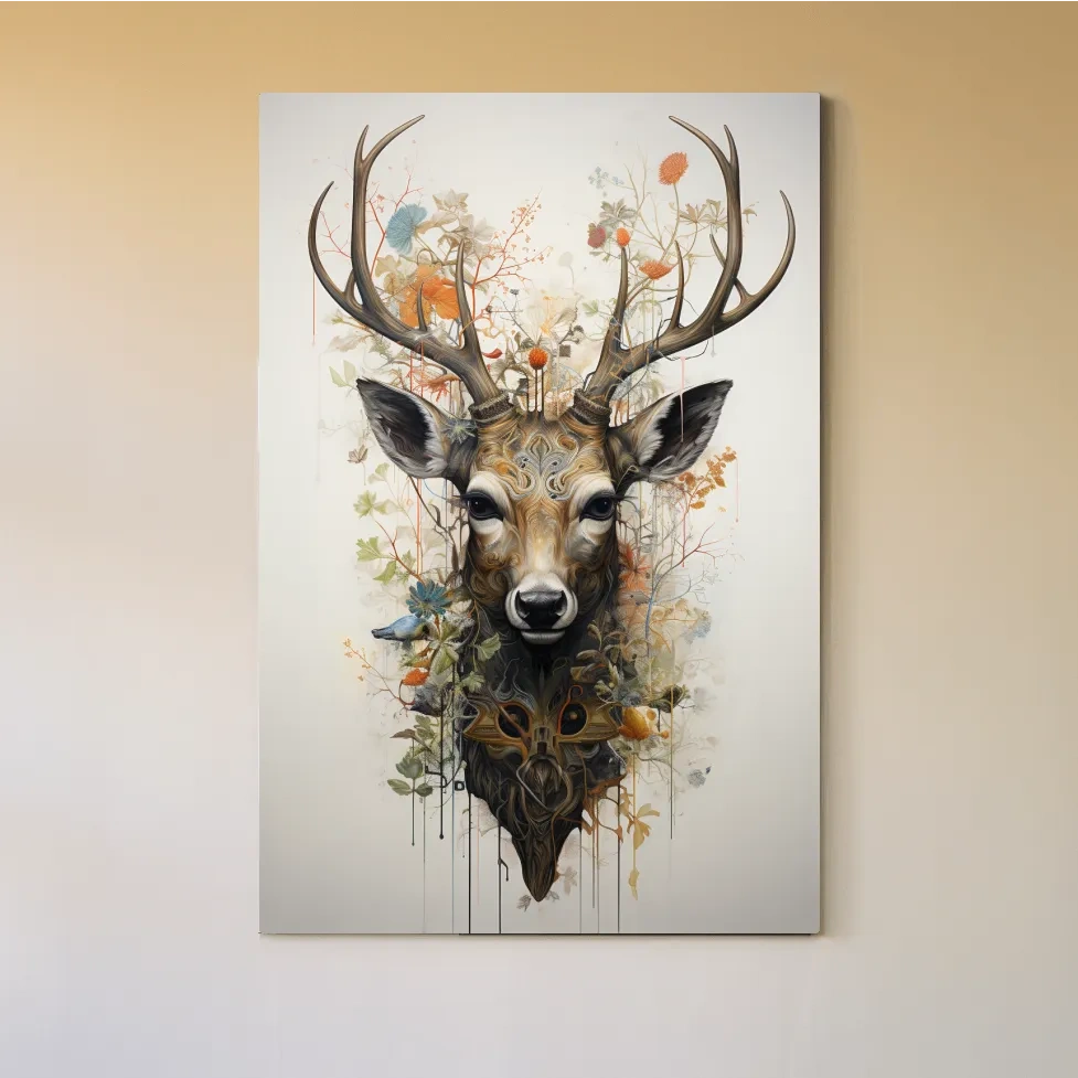 Ornate Floral Deer Head Illustration - Elegant Woodland Wildlife Wall Art