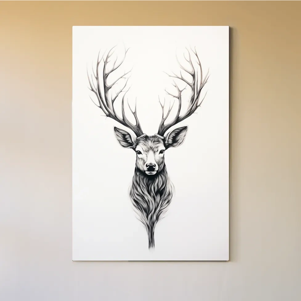 Minimal drawing of a deer head, tattoo art style