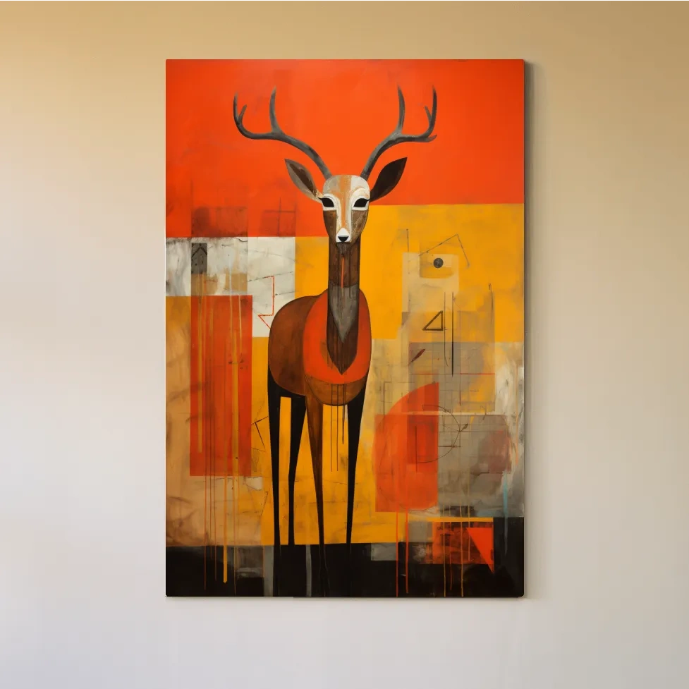 Rustic textured abstract painting of a deer