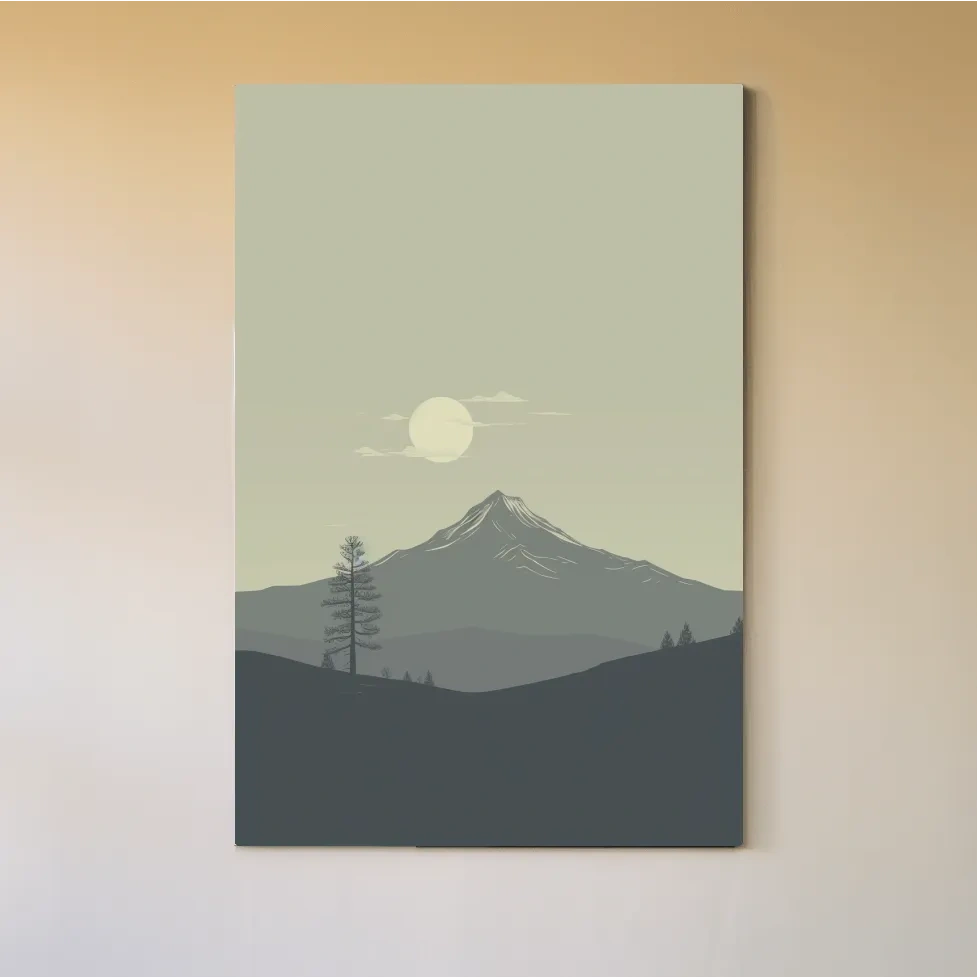 Minimal illustration mountain art, postcard style