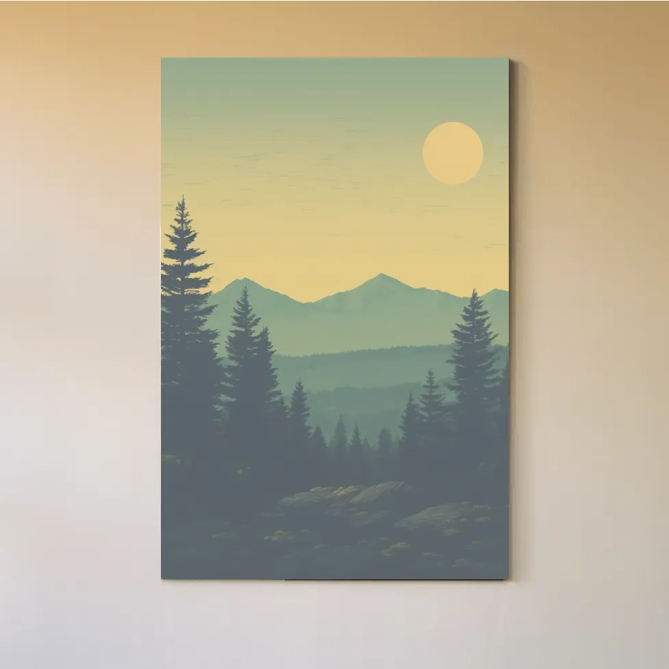 Sunset over the mountains, illustration postcard art