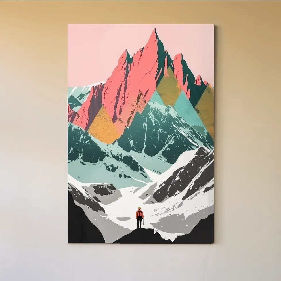 Simple flat colour 2d mountain art, colourful mountain ranges