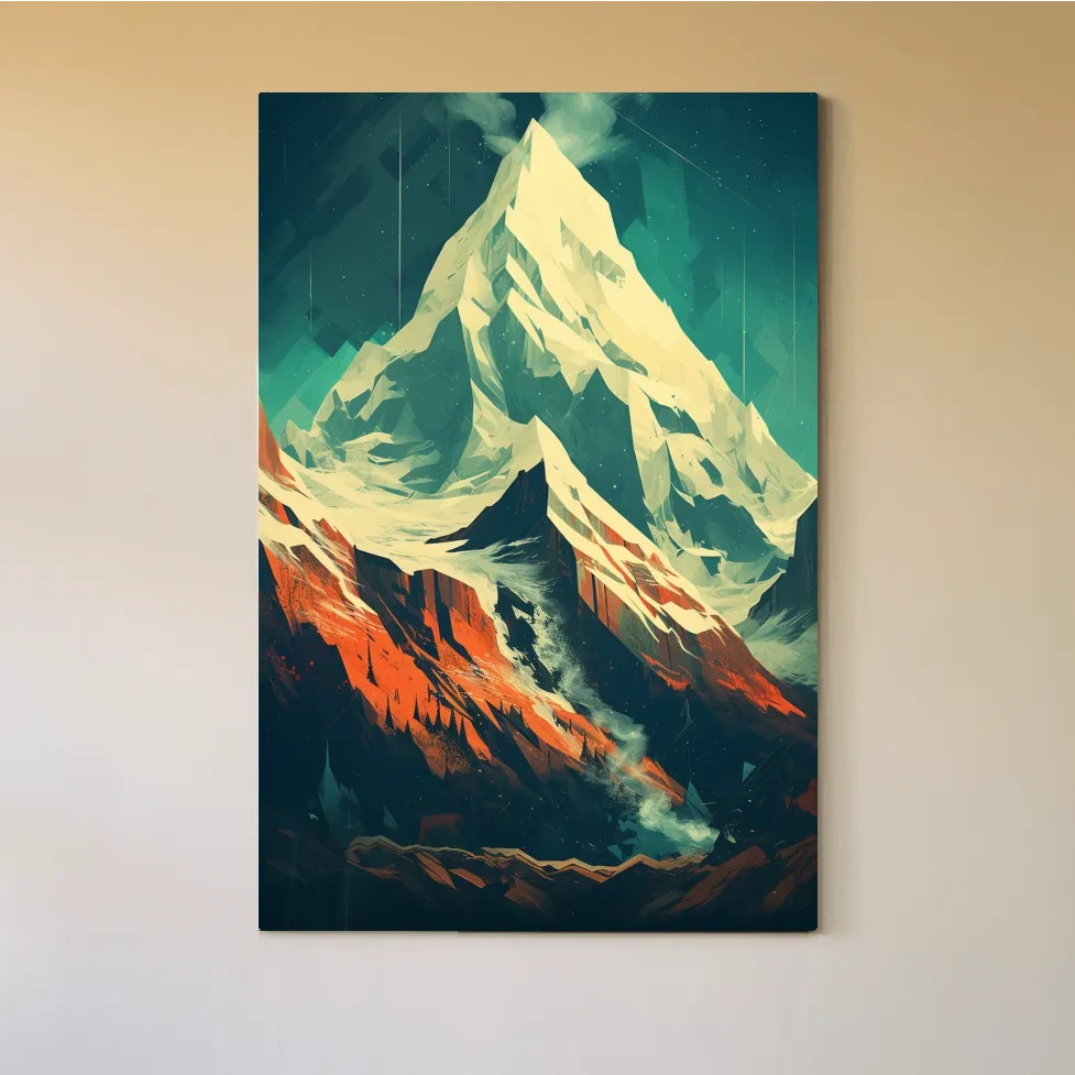 Retro Geometric Glacier Mountain Peak Artwork - Alpine Landscape Wall Art