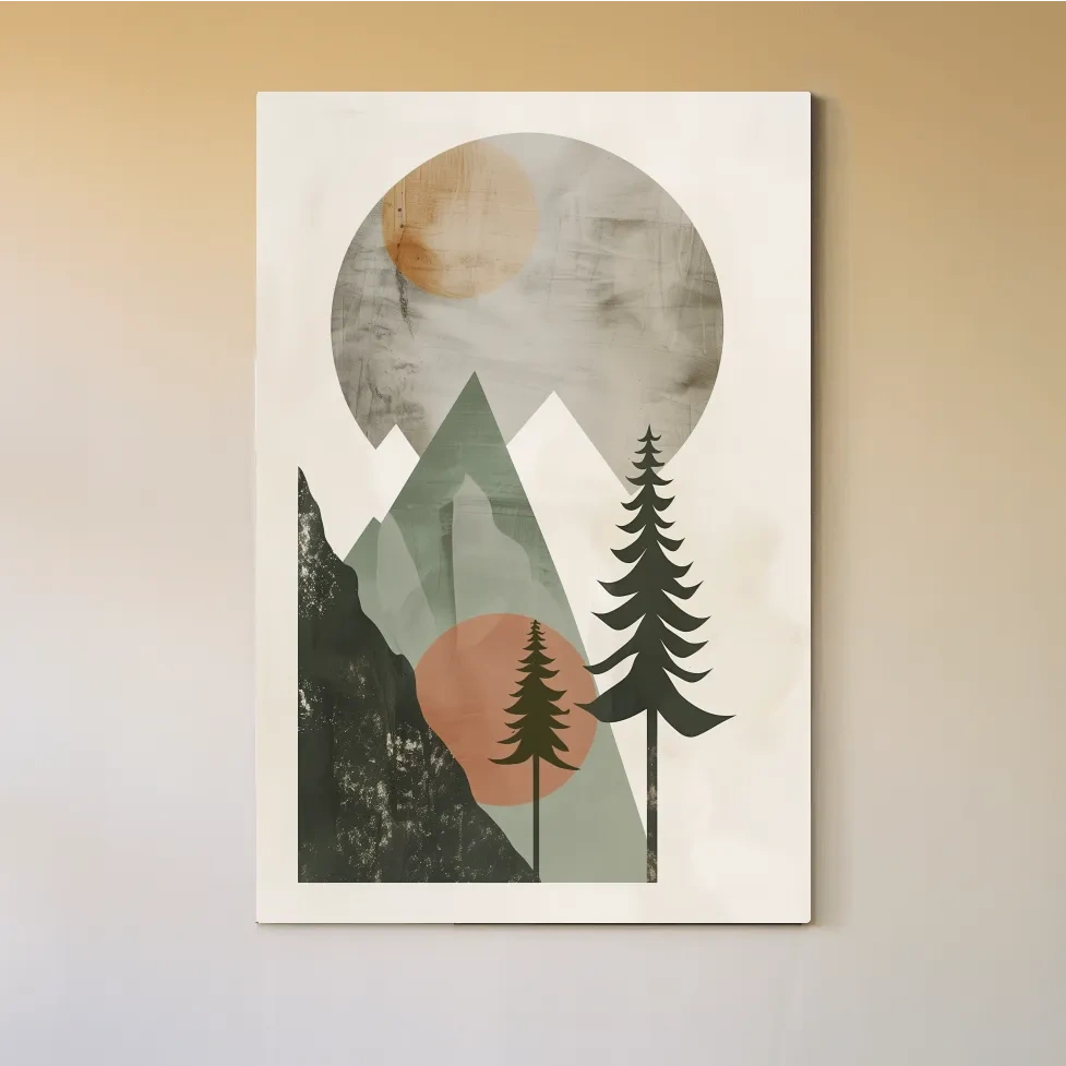 Minimalist Scandinavian Mountain Pines Landscape - Modern Boho Wall Art