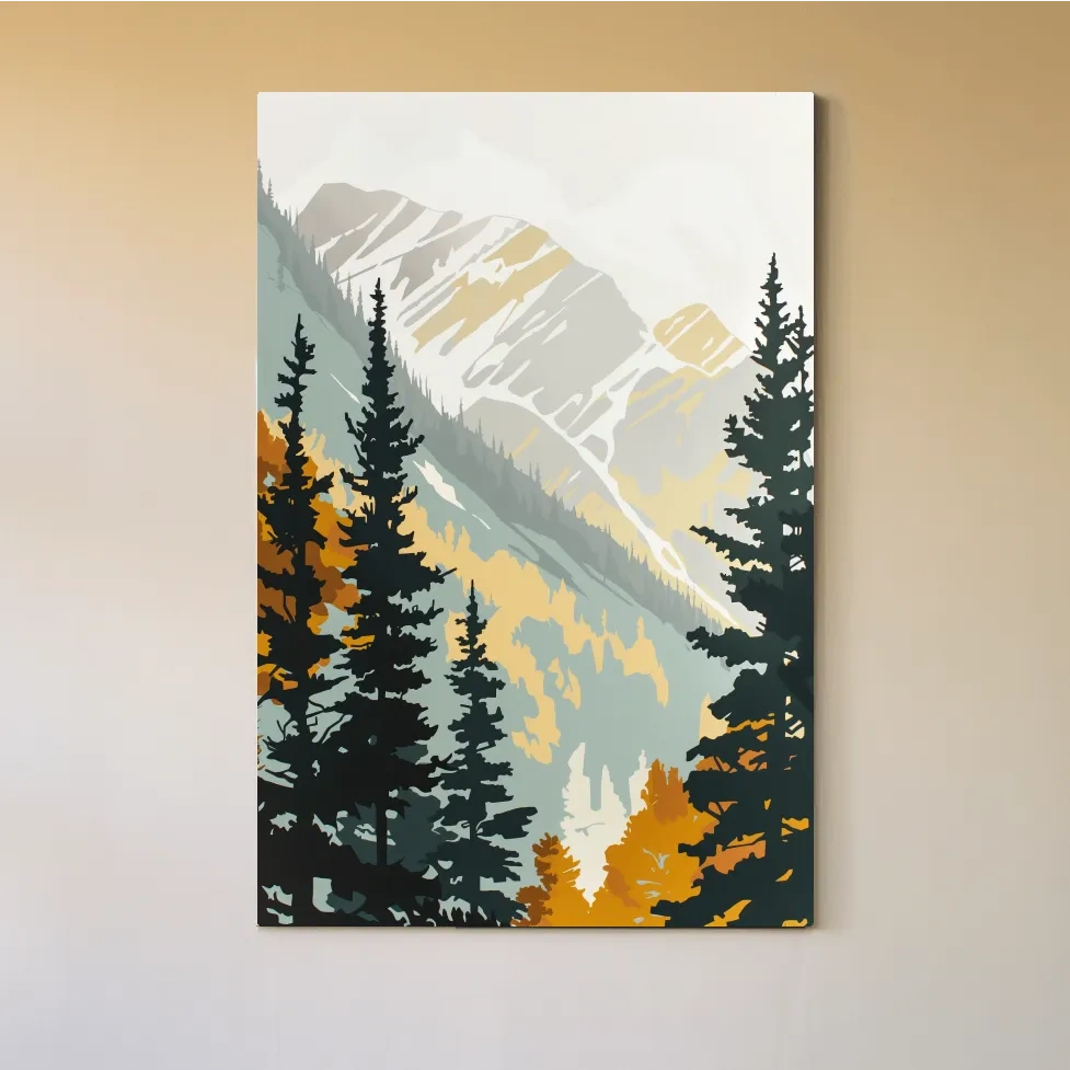 Minimalist Alpine Mountain & Pine Forest - Scandinavian Landscape Wall Art