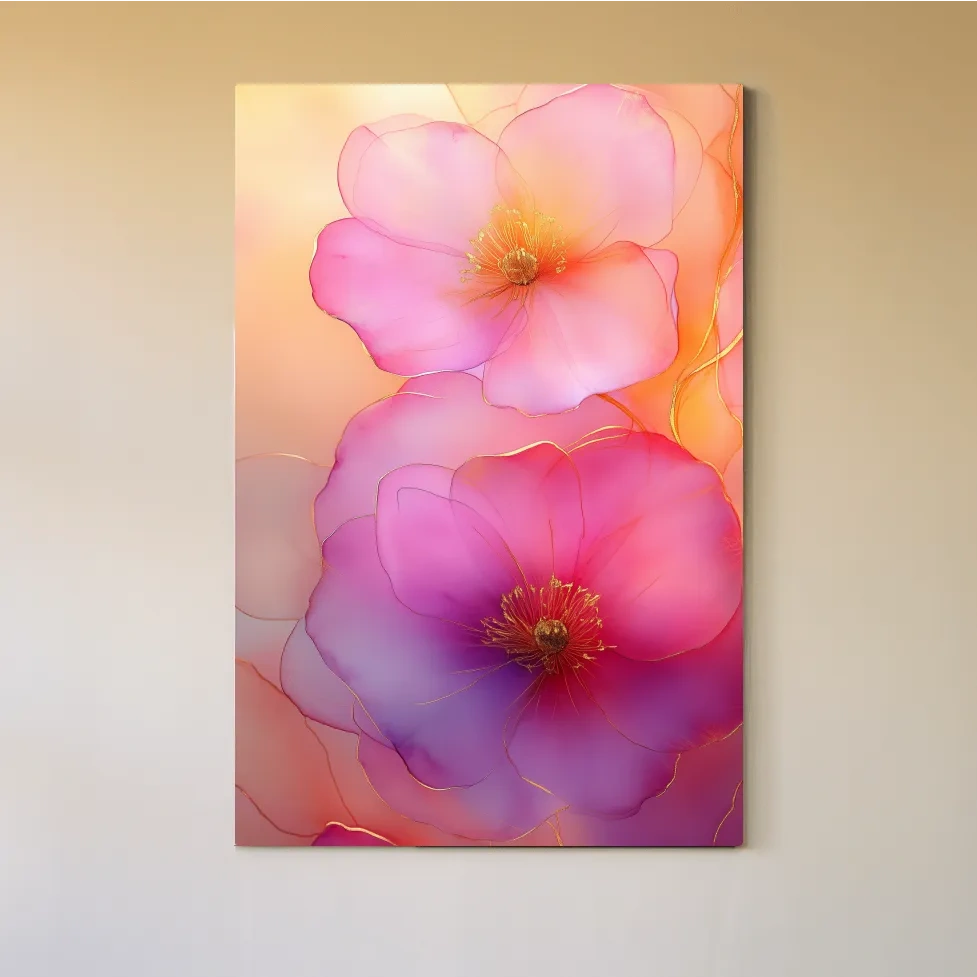 Watercolour painting wall art of poppy flowers