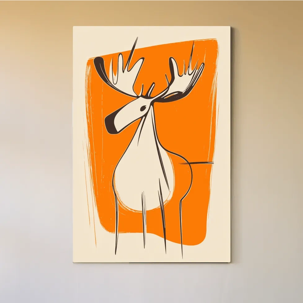 Mid-Century Minimalist Moose Caricature Illustration - Modern Wildlife Wall Art