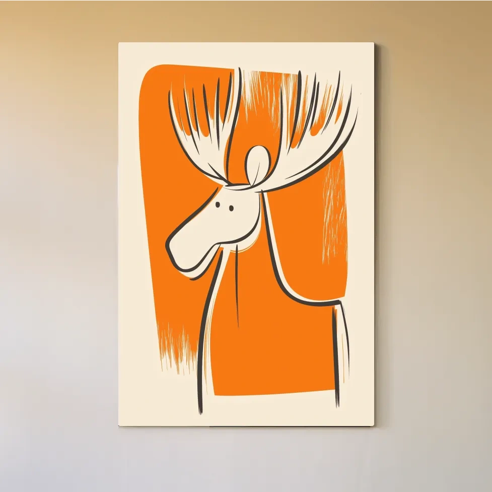 Minimalist Caricature Moose Illustration - Cartoon Wildlife Wall Art