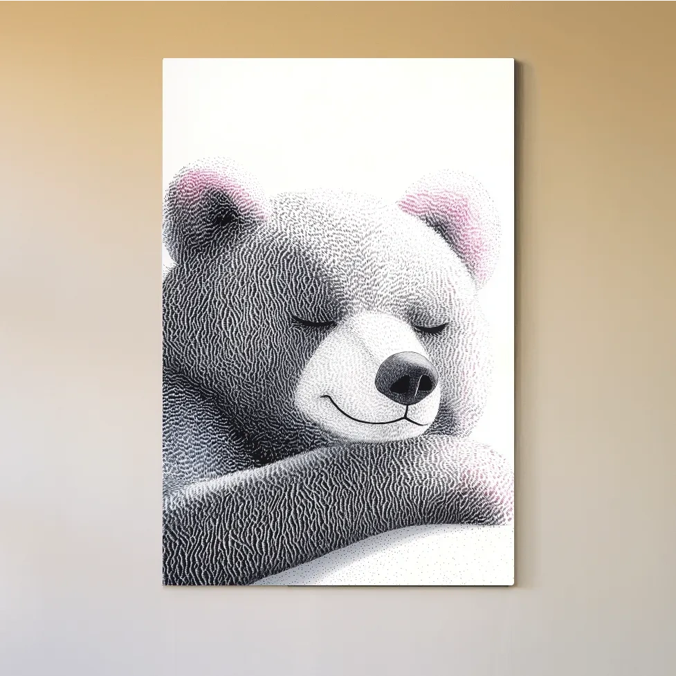 Cute childrens nursery wall art, happy sleep bear