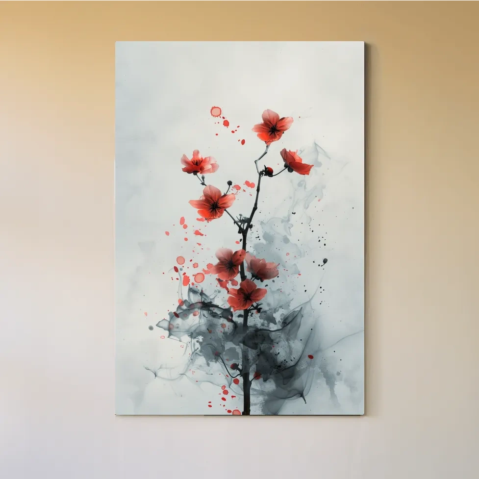 Abstract floral artwork painting, minimal flower wall art