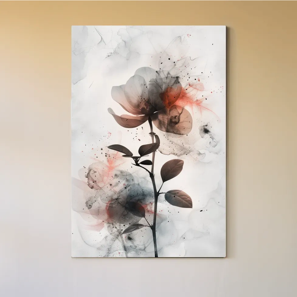 Moody Ink Wash Floral Blossom - Minimalist Floral Watercolor Wall Art