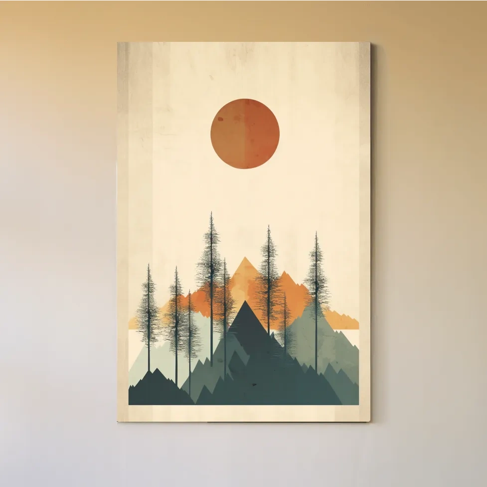 Minimal art of mountains and forest scenery