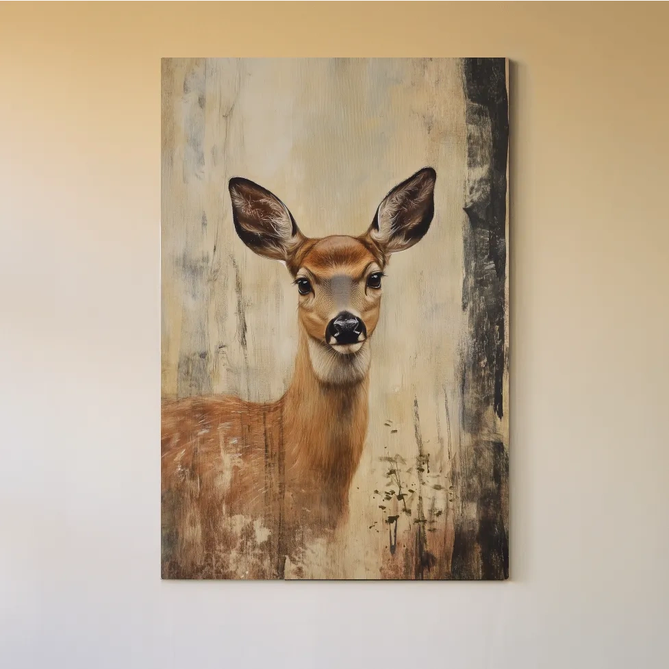 Rustic white tail deer painting artwork, textured effect