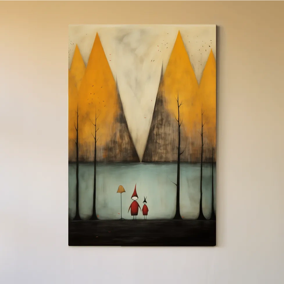 Whimsical Mountain Lake Scene Painting - Storybook Landscape Wall Art