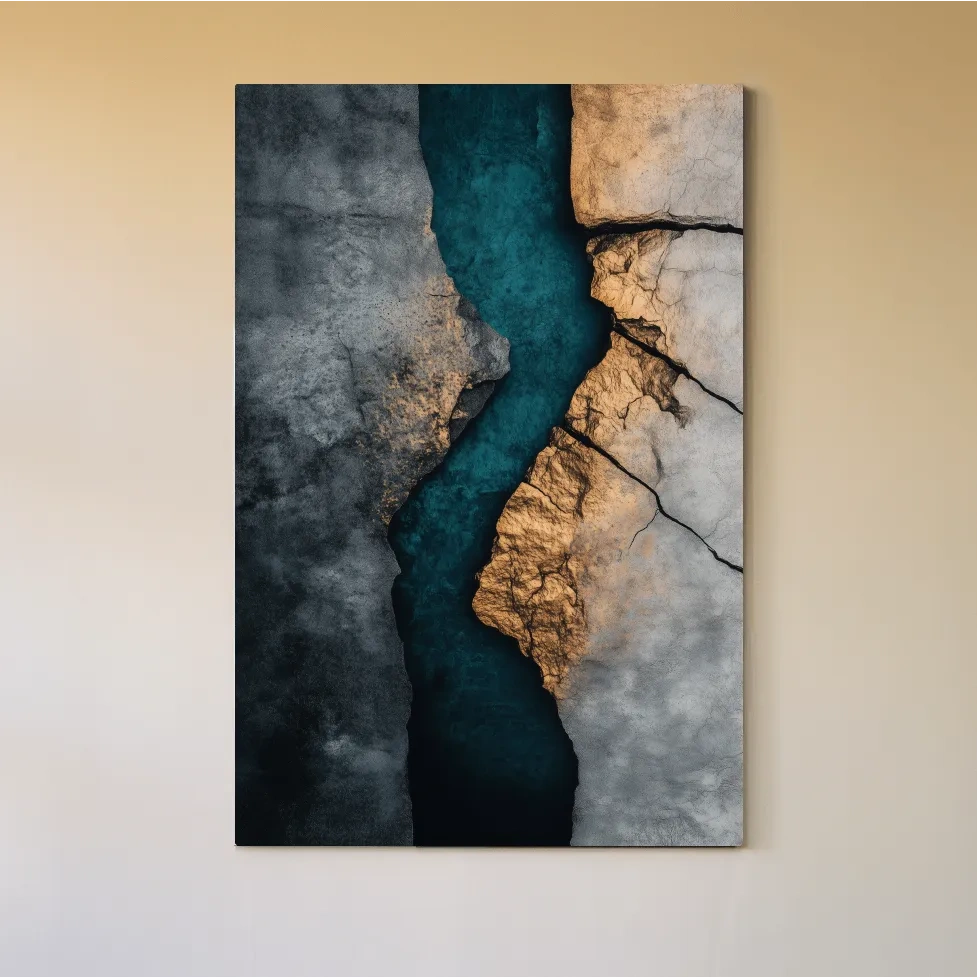 Teal River Canyon With Cracked Stone Texture - Modern Abstract Geode Wall Art