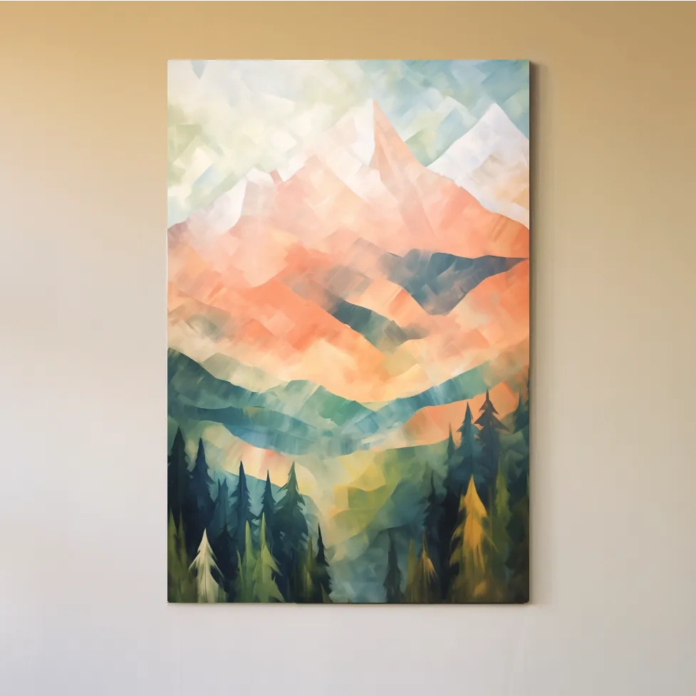 Abstract Pastel Alpine Sunrise Landscape - Colorful Forest Wall Art