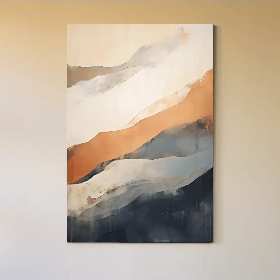 Abstract artwork painting, subtle mountain shapes