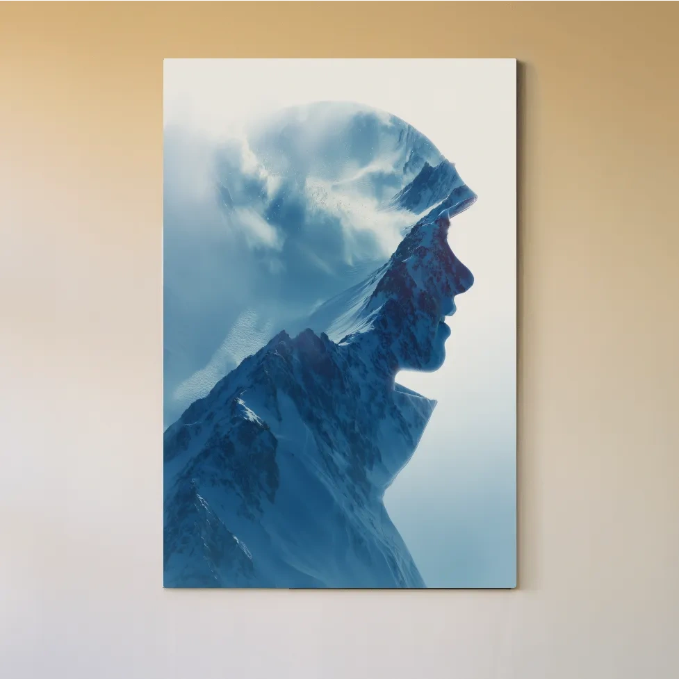 Double exposure skier and alpine mountain photography artwork
