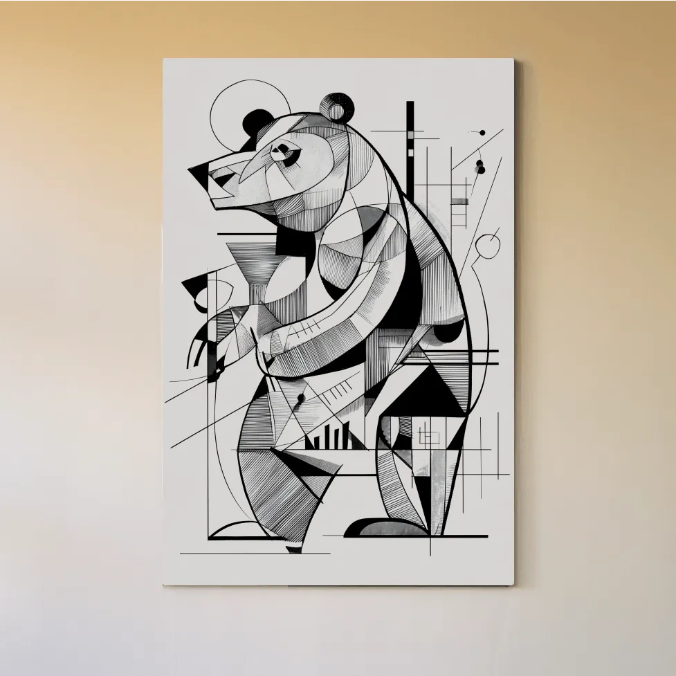 Cubism Abstract Bear Artwork - Modern Black And White Wildlife Wall Art
