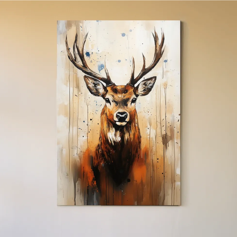 Impasto Style Deer Stag Portrait - Rustic Wildlife Wall Art