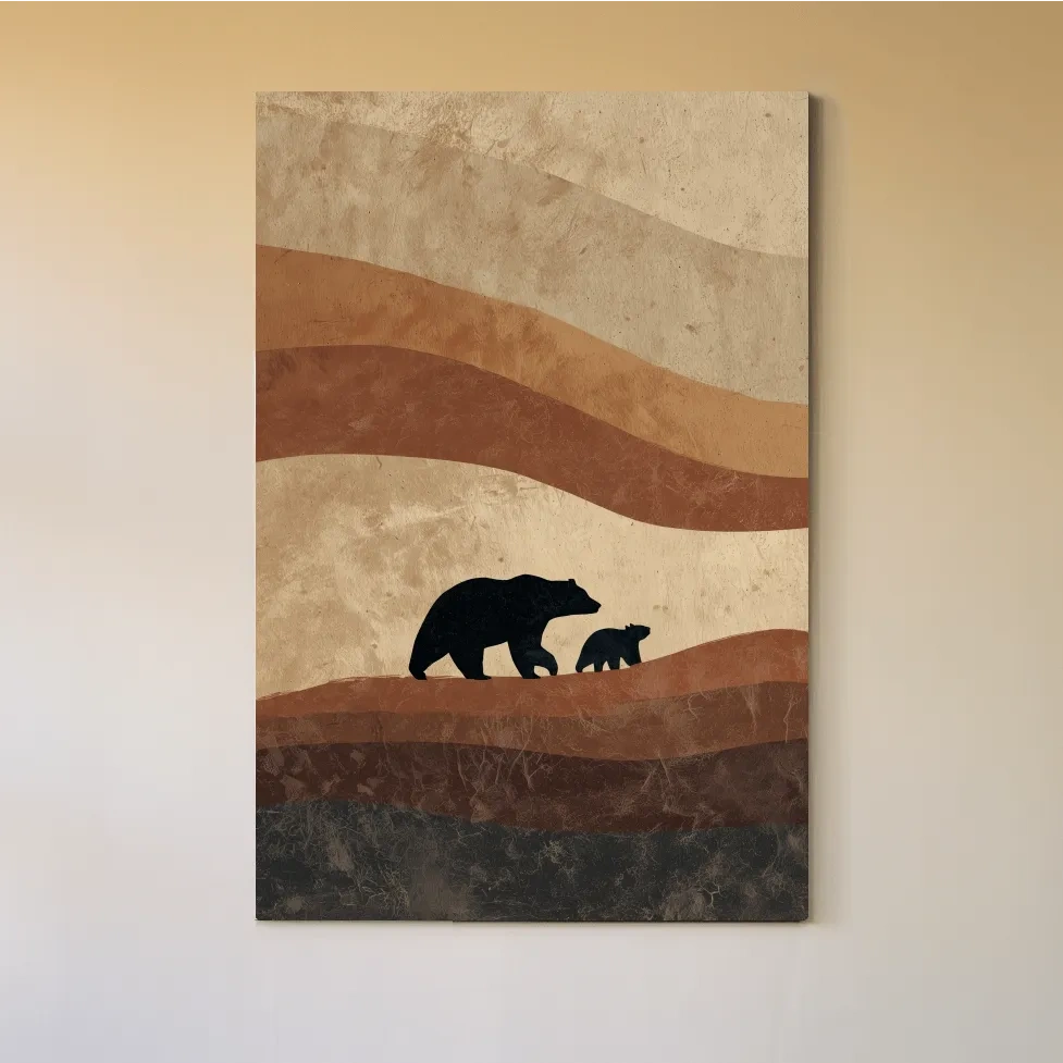 Scandi Bear Family Silhouette Artwork - Earthy Abstract Wildlife Wall Art