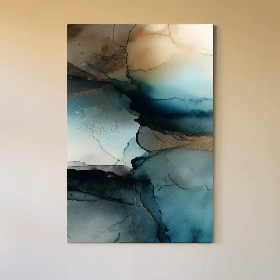 Moody Teal Ink Wash Abstract - Alcohol Ink Style Mountain Wall Art