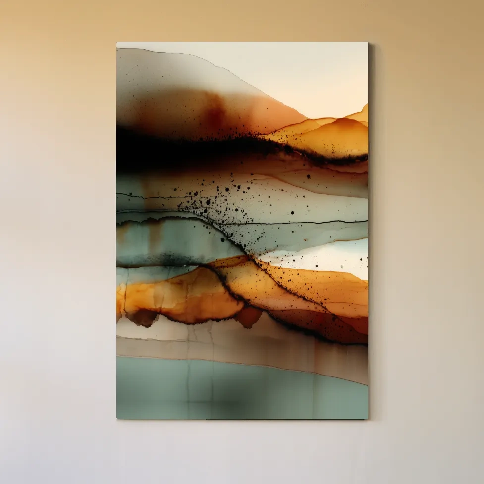 Earth Tone Ink Wash Mountain Landscape - Abstract Modern Wall Art