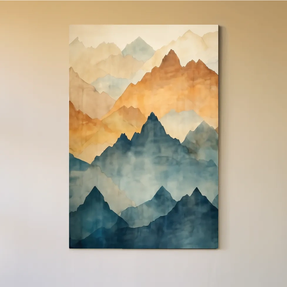 Foggy Layered Mountain Watercolor Landscape - Abstract Wall Art