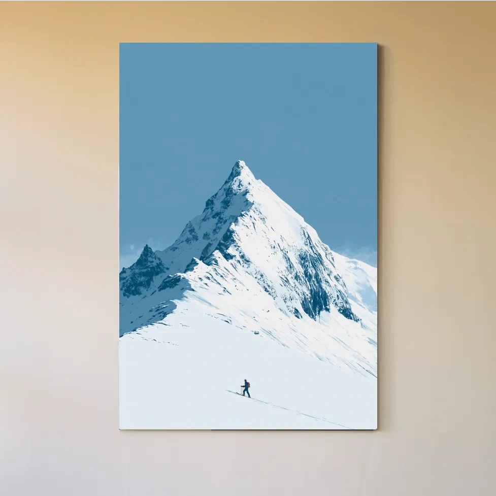 Snowy Alpine Peak Backcountry Skier - Minimalist Mountain Wall Art