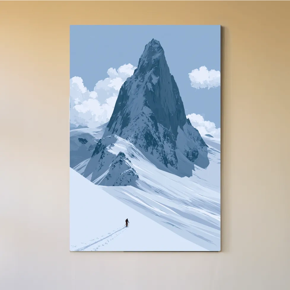 Backcountry Alpine Skier Illustration - Minimalist Mountain Landscape Wall Art