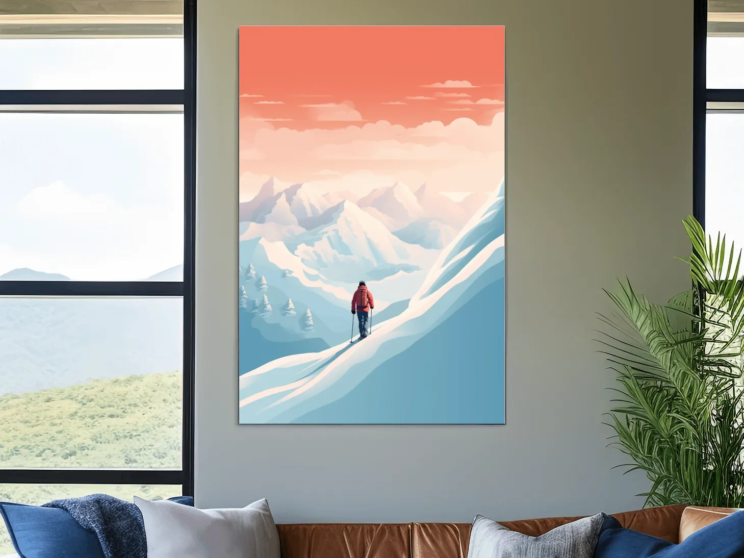 Backcountry Skier In Alpine Sunset - Minimalist Winter Mountains Wall Art