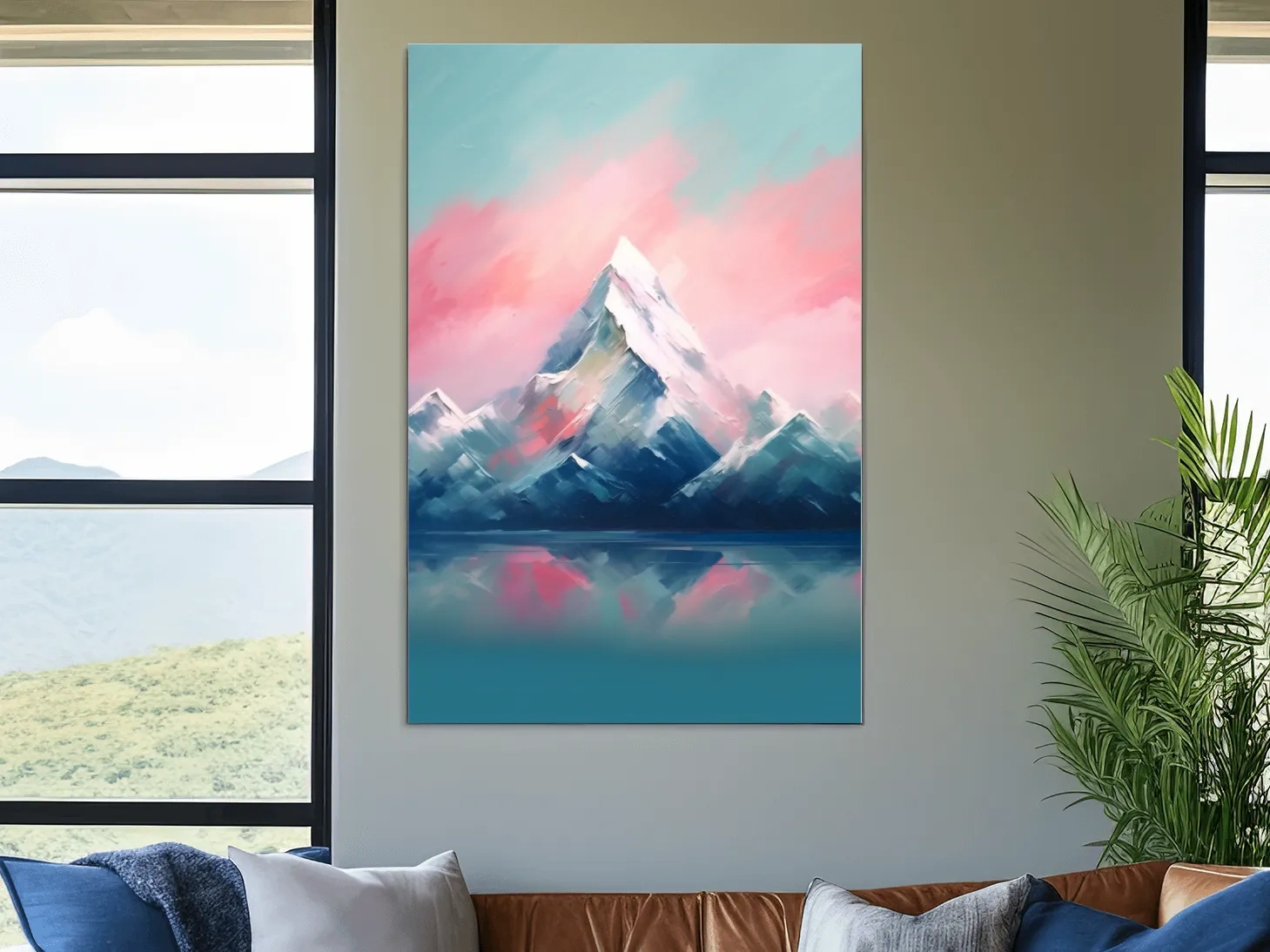 Abstract impressionist painting of a glacial lake