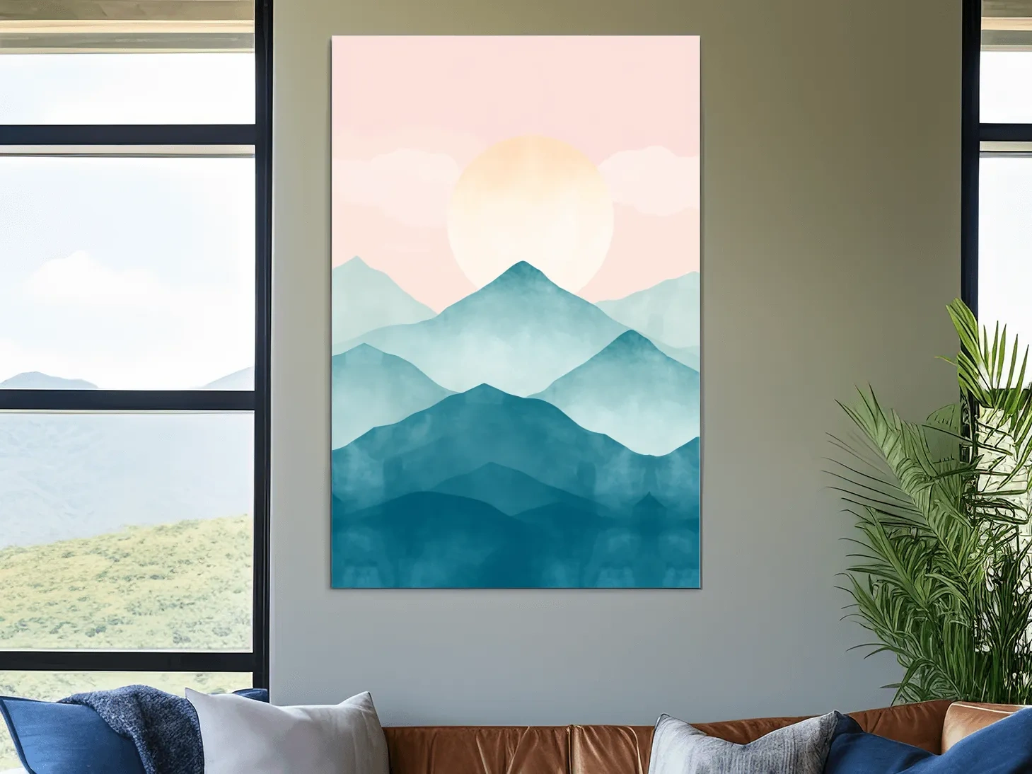 Pastel Watercolor Mountain Sunrise - Abstract Landscape Painting