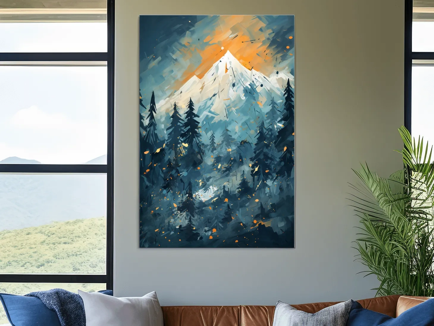 Dynamic mountain sunset art