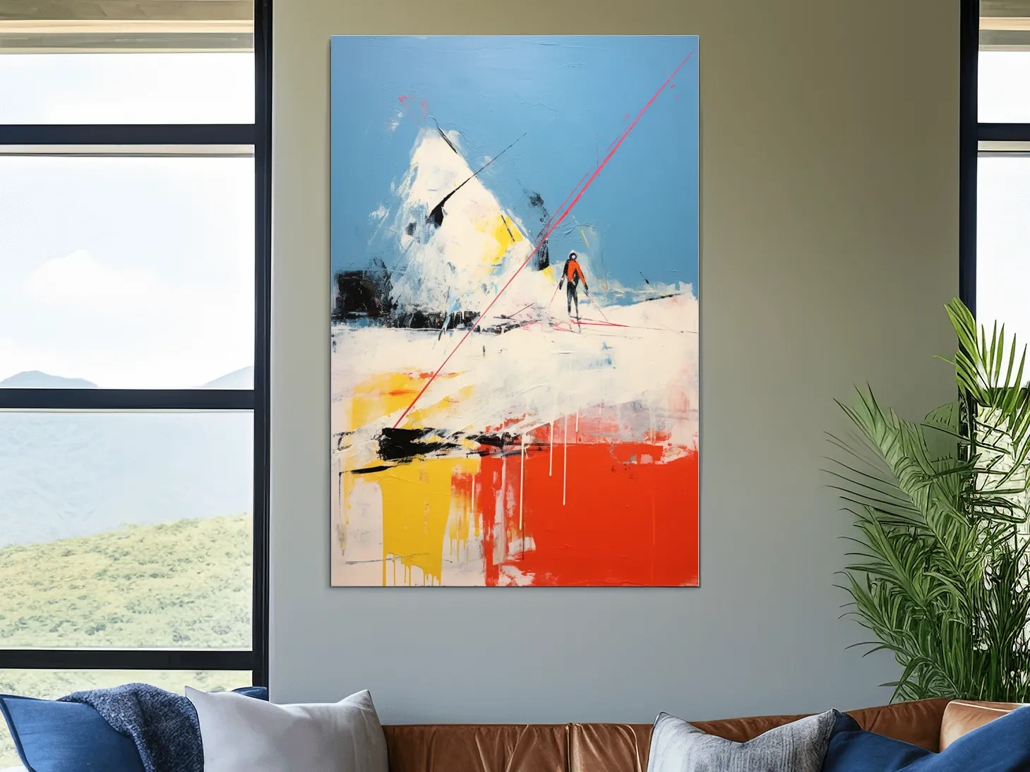 Expressionist Abstract Skiier Mountain Peak Painting - Winter Sports Wall Art