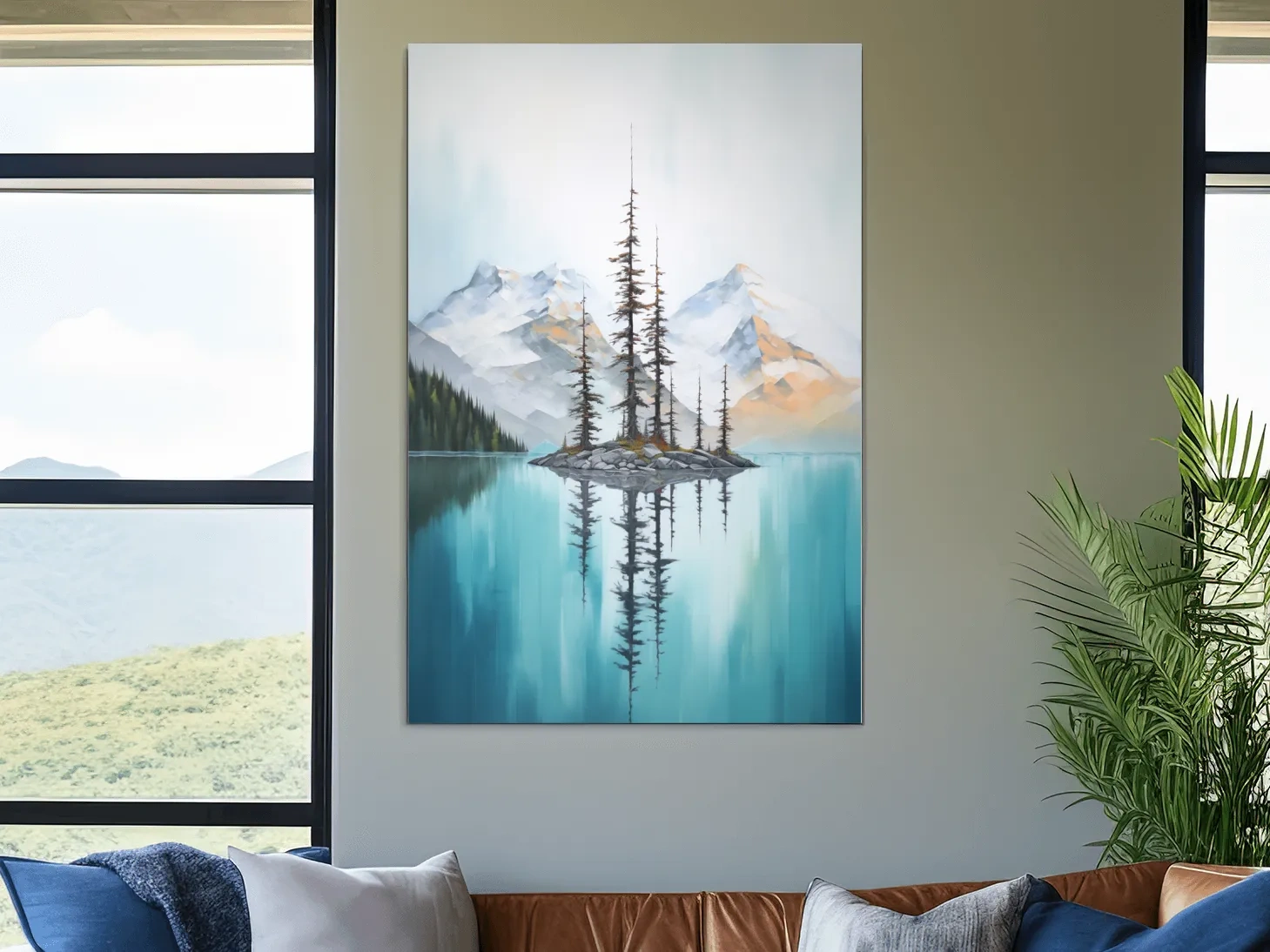 Turquoise Alpine Lake Island Pines - Serene Mountain Landscape Wall Art