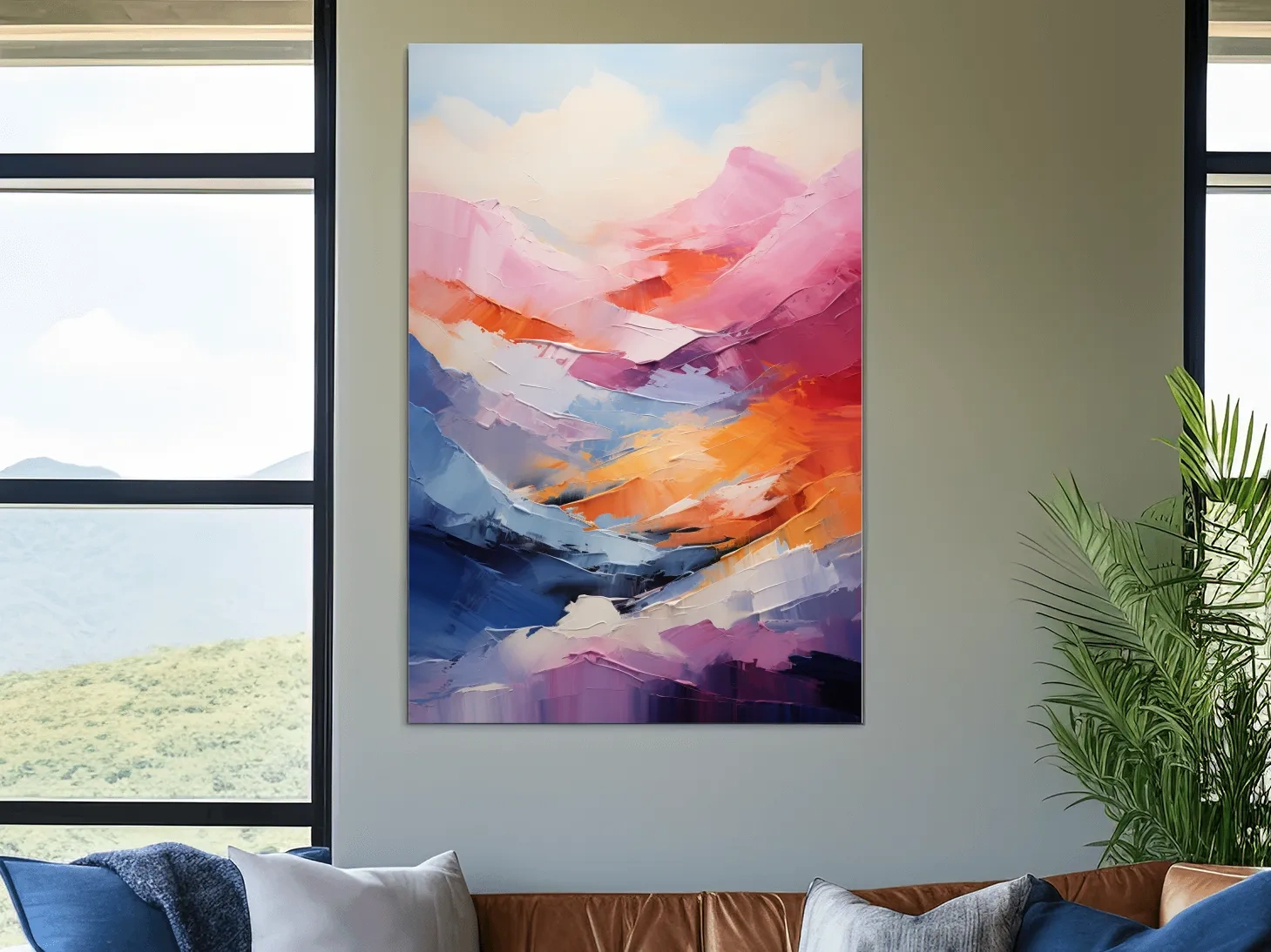 Vibrant Abstract Mountain Landscape Painting - Colorful Impasto Texture Wall Art