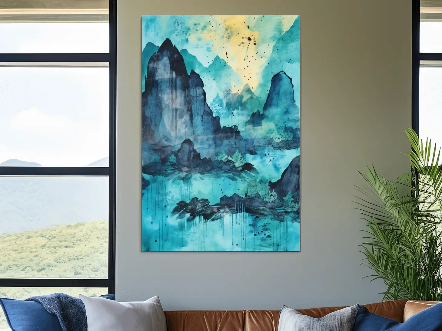 Abstract Mountain Lake Watercolor - Landscape Wall Art