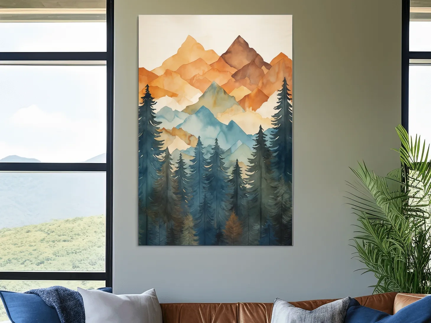 Alpine Mountains Pine Forest Watercolor - Nature Landscape Wall Art