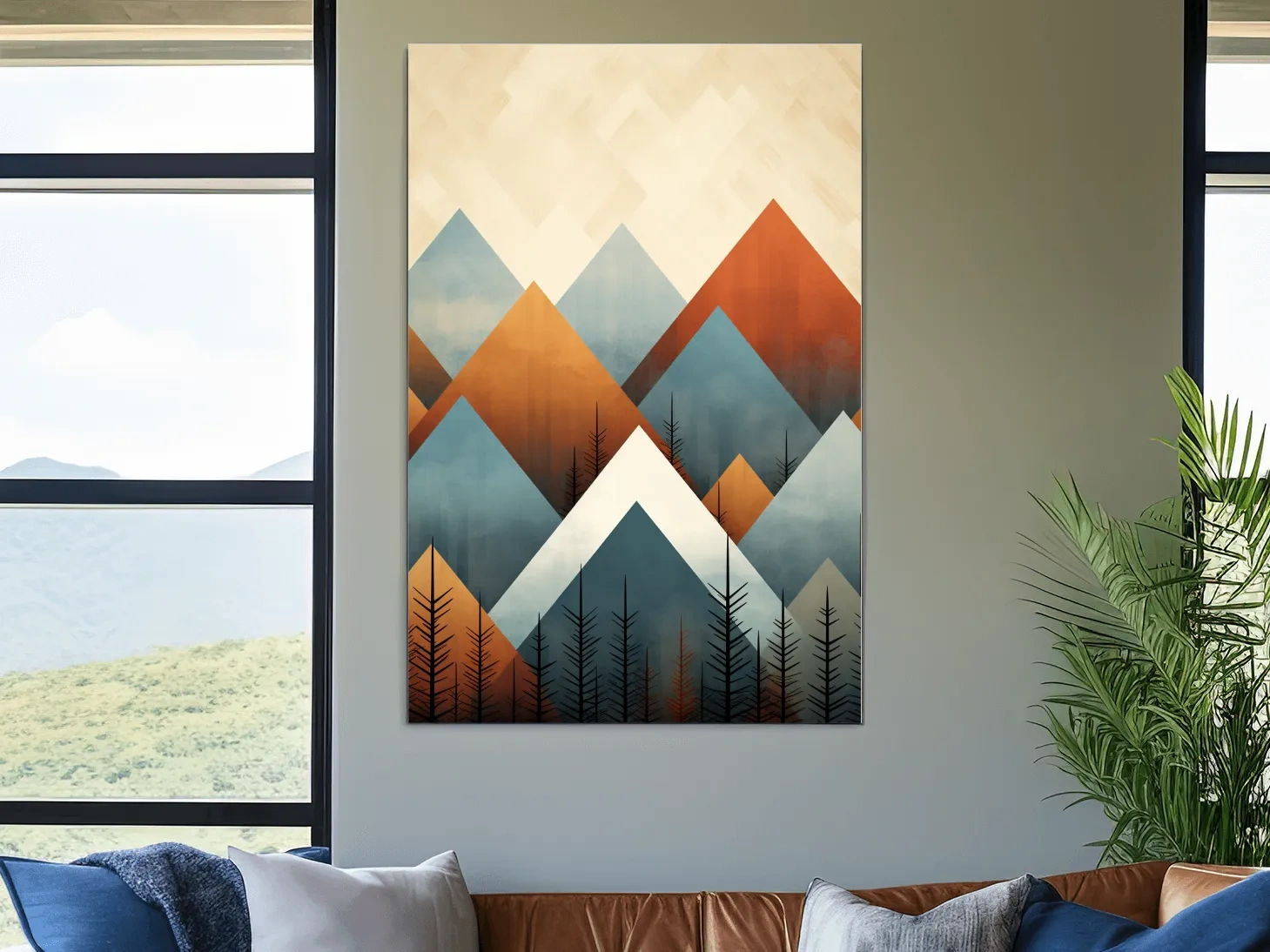 Geometric Pine Mountain Peaks - Minimalist Mid Century Wall Art