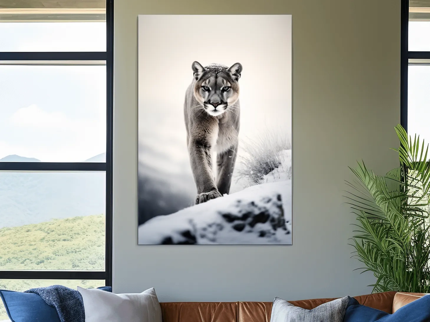 Majestic Cougar Close Up Wildlife Photography - Minimalist Winter Wall Art