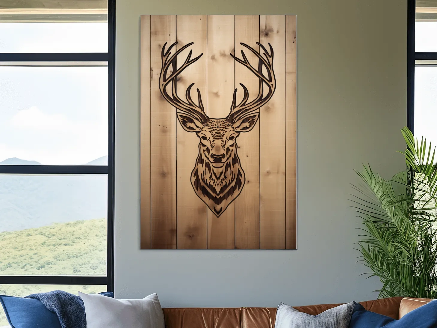 Rustic Stag Head Woodburn Illustration - Cabin Lodge Wildlife Wall Art