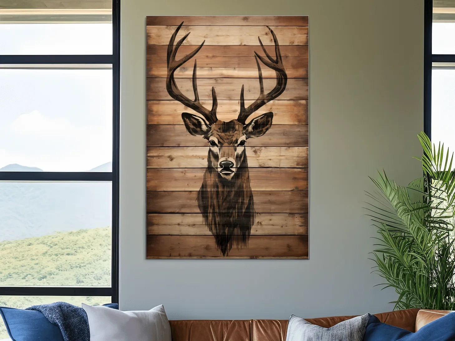 Rustic Stag Head Wood Burning Art - Cabin Lodge Wildlife Artwork
