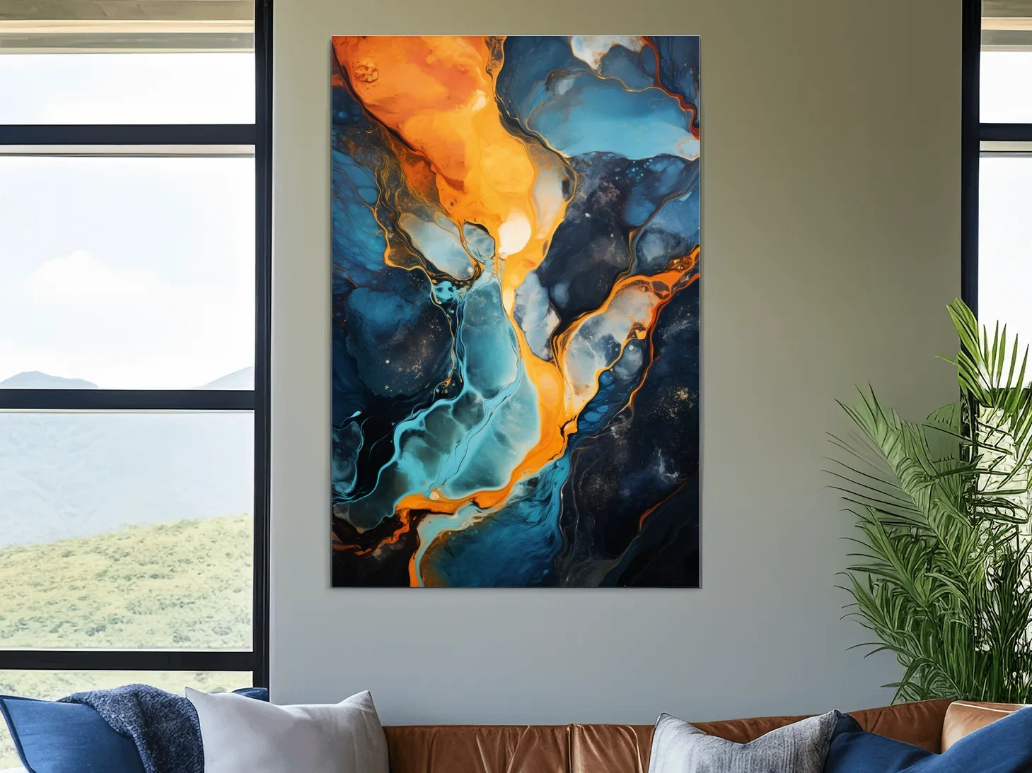 Vibrant Fluid River Abstract Painting - Alcohol Ink Style Wall Art