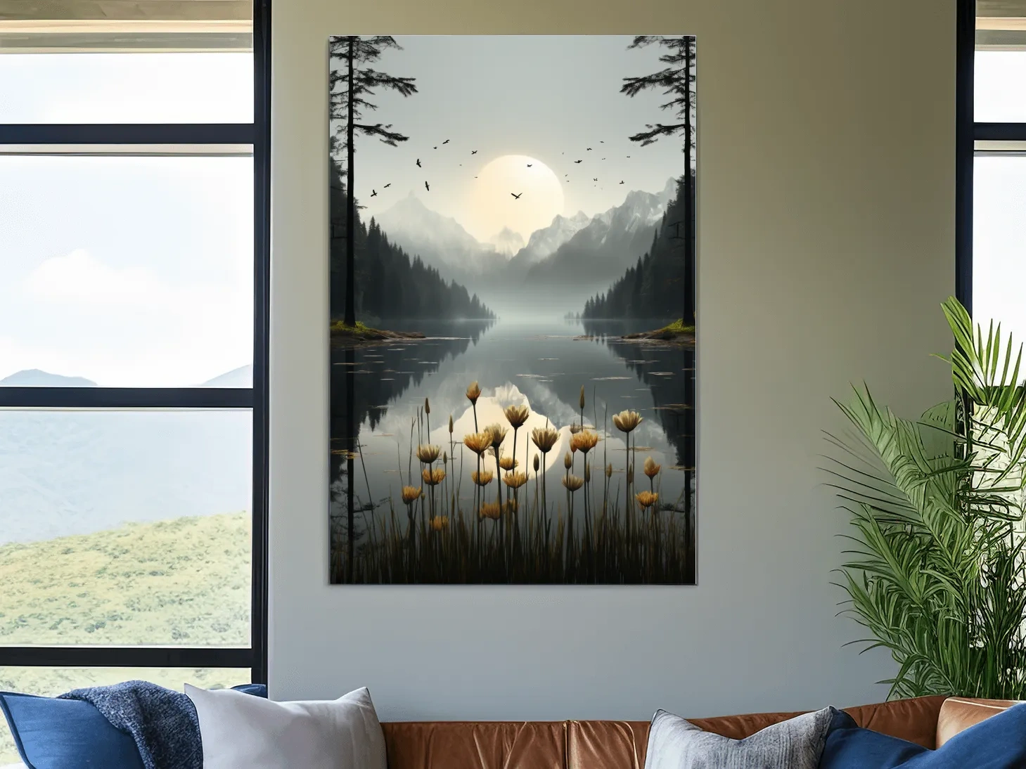 Misty Alpine Lake Sunrise With Wildflowers - Serene Mountain Landscape Wall Art