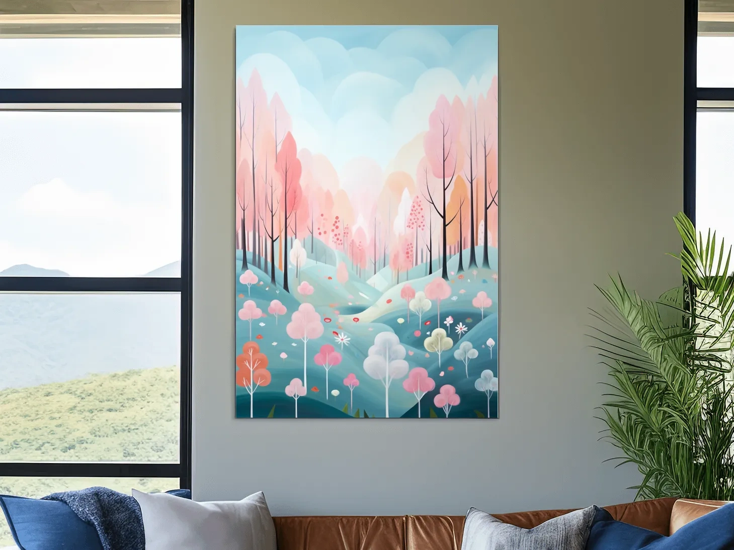 Whimsical Pastel Spring Forest Landscape - Dreamy Nature Wall Art