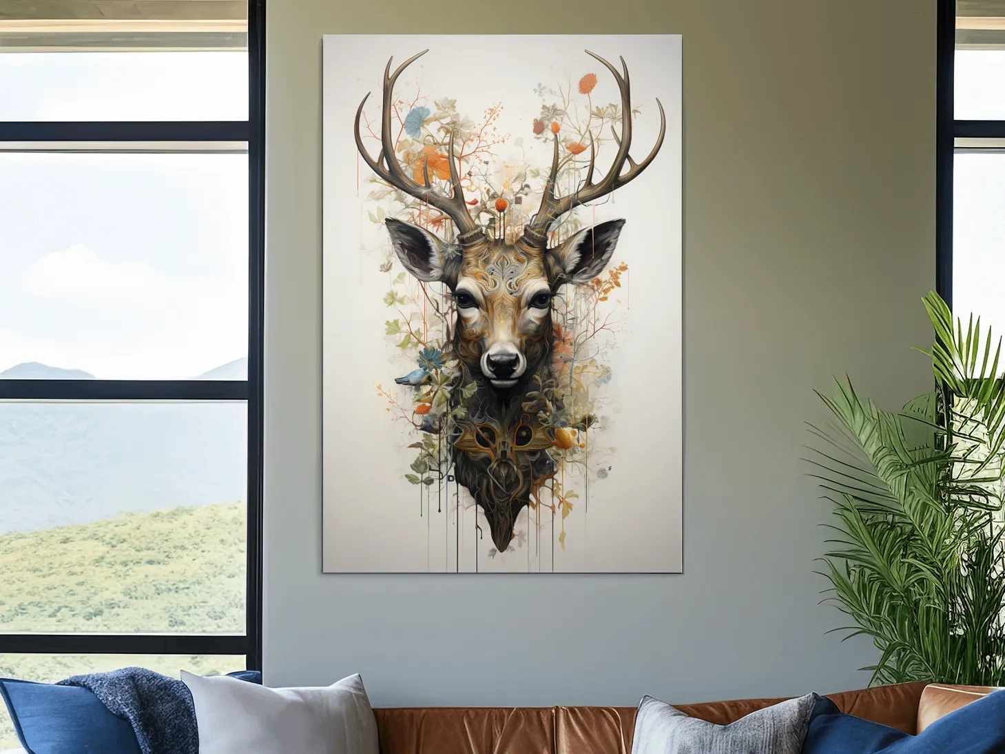 Elegant floral deer head art