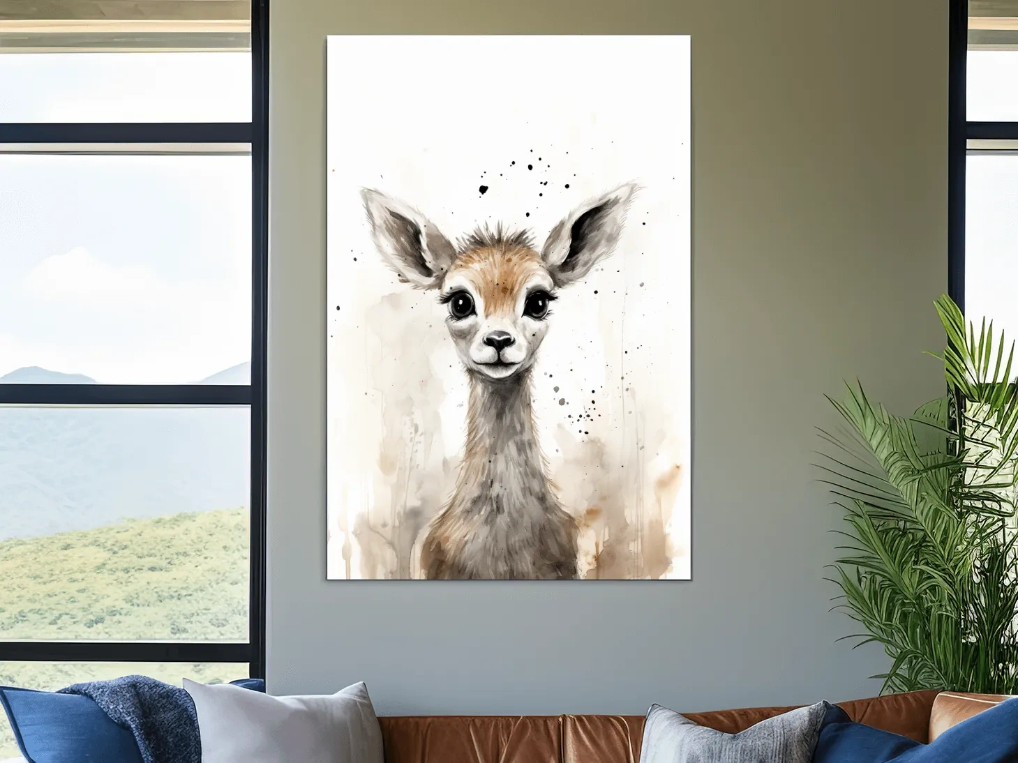 Cute Baby Deer Watercolor Portrait - Whimsical Nursery Animal Wall Art