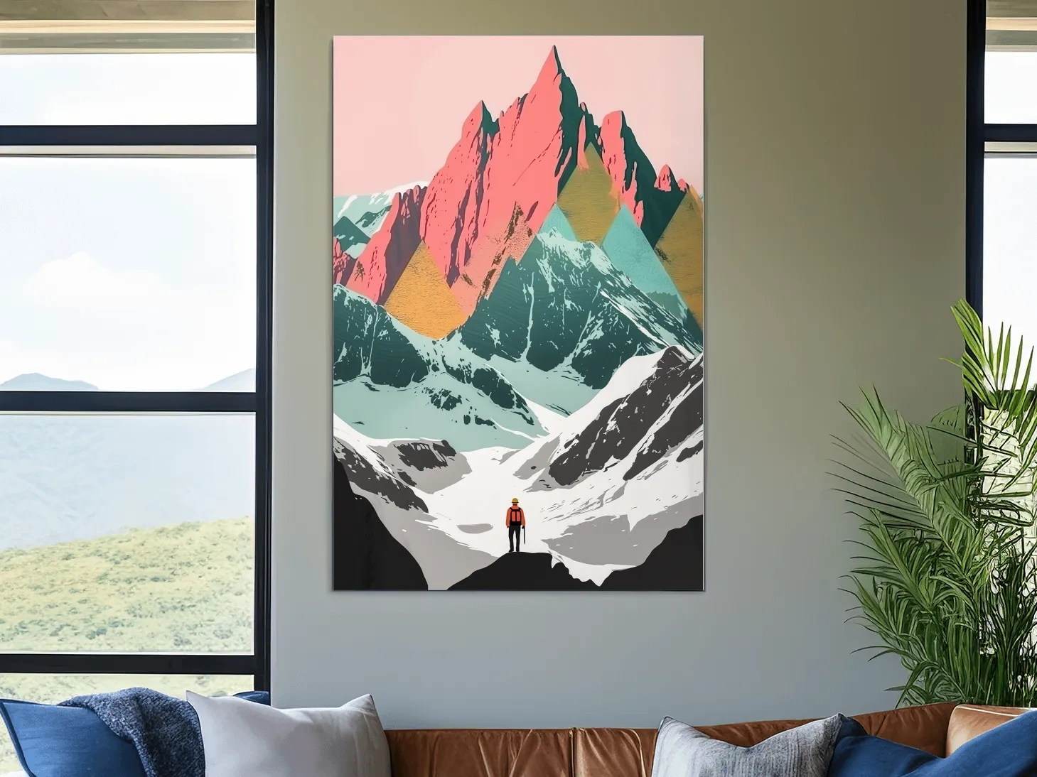Vibrant Alpine Peaks Illustration - Colourful Mountain Wall Art